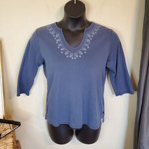 Notch Neck 3/4th Sleeve Blue Shirt